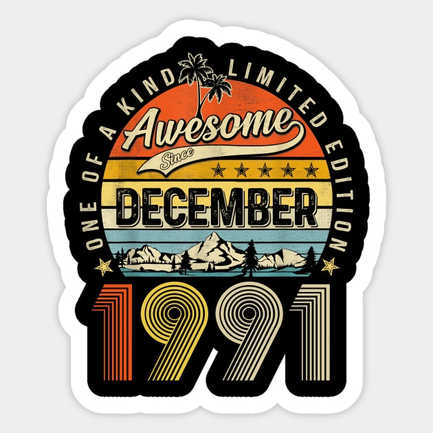 Awesome Since December 1991 Vintage 32nd Birthday Sticker by Vintage White Rose Bouquets